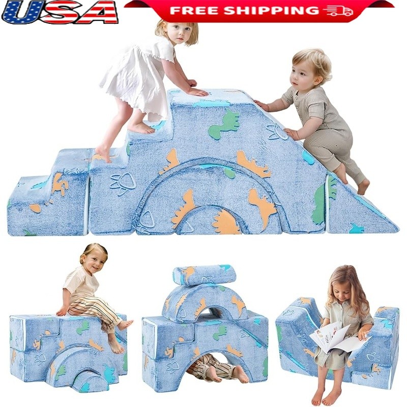 Convertible Kids Couch W/ Slide & Climbing Stairs Soft Foam Play Furniture New