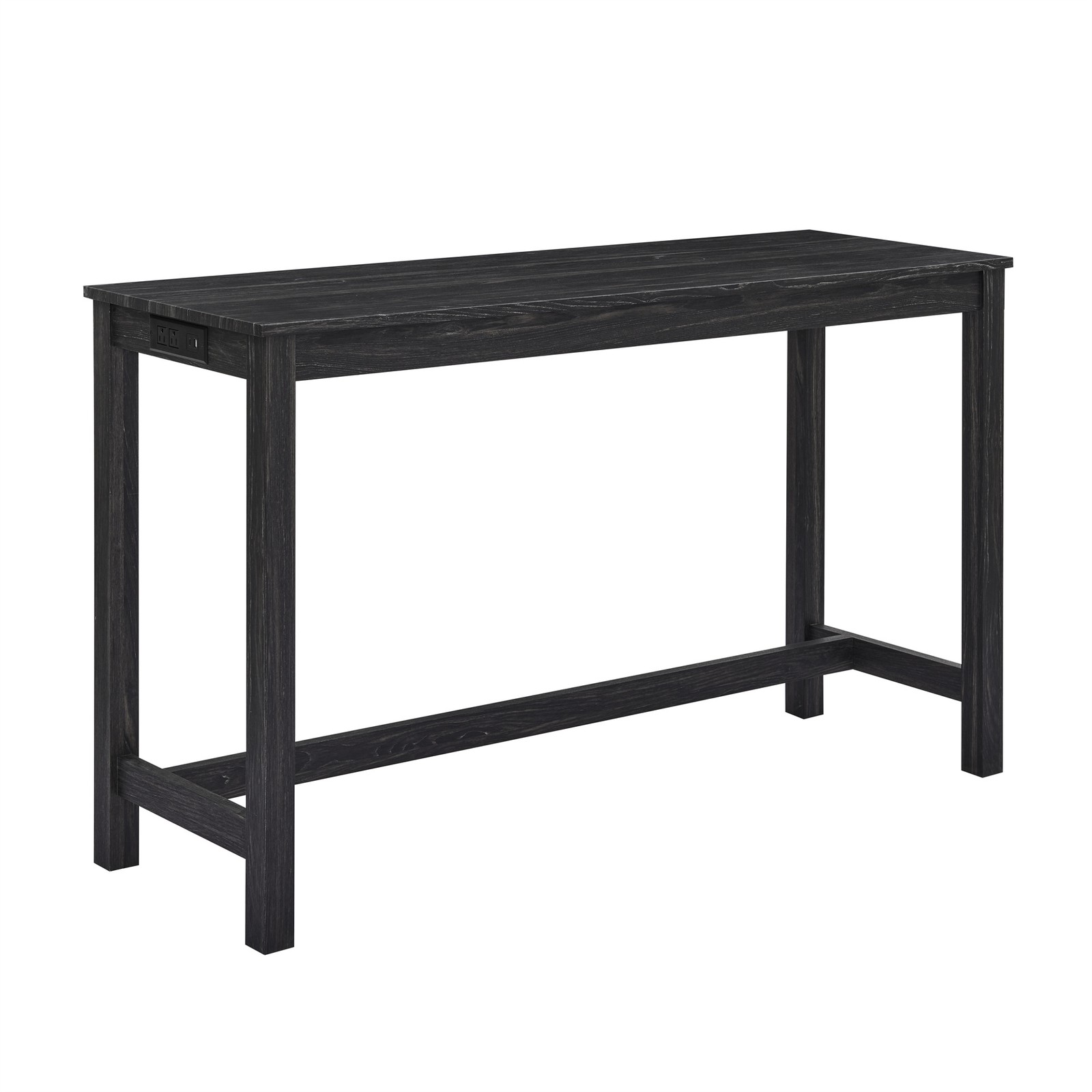 A 4-piece set, a sofa table with power sockets, and 3 upholstered stools