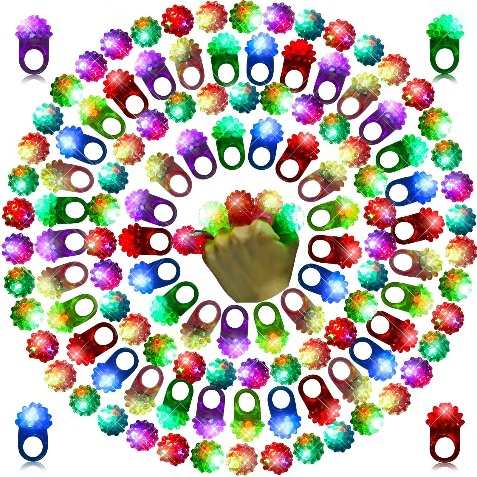 Sosation 100 LED Light Up Rings Flashing Christmas Halloween Party Favors Kids T