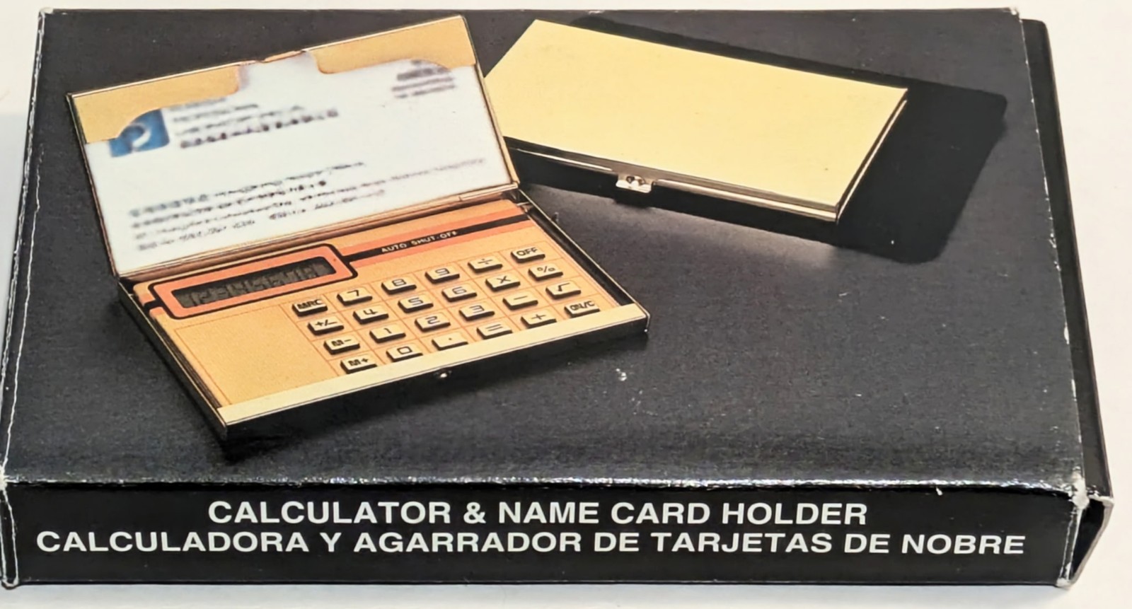 Vtg Gold Tone Business Card Holder Pocket Calculator w/Instructions