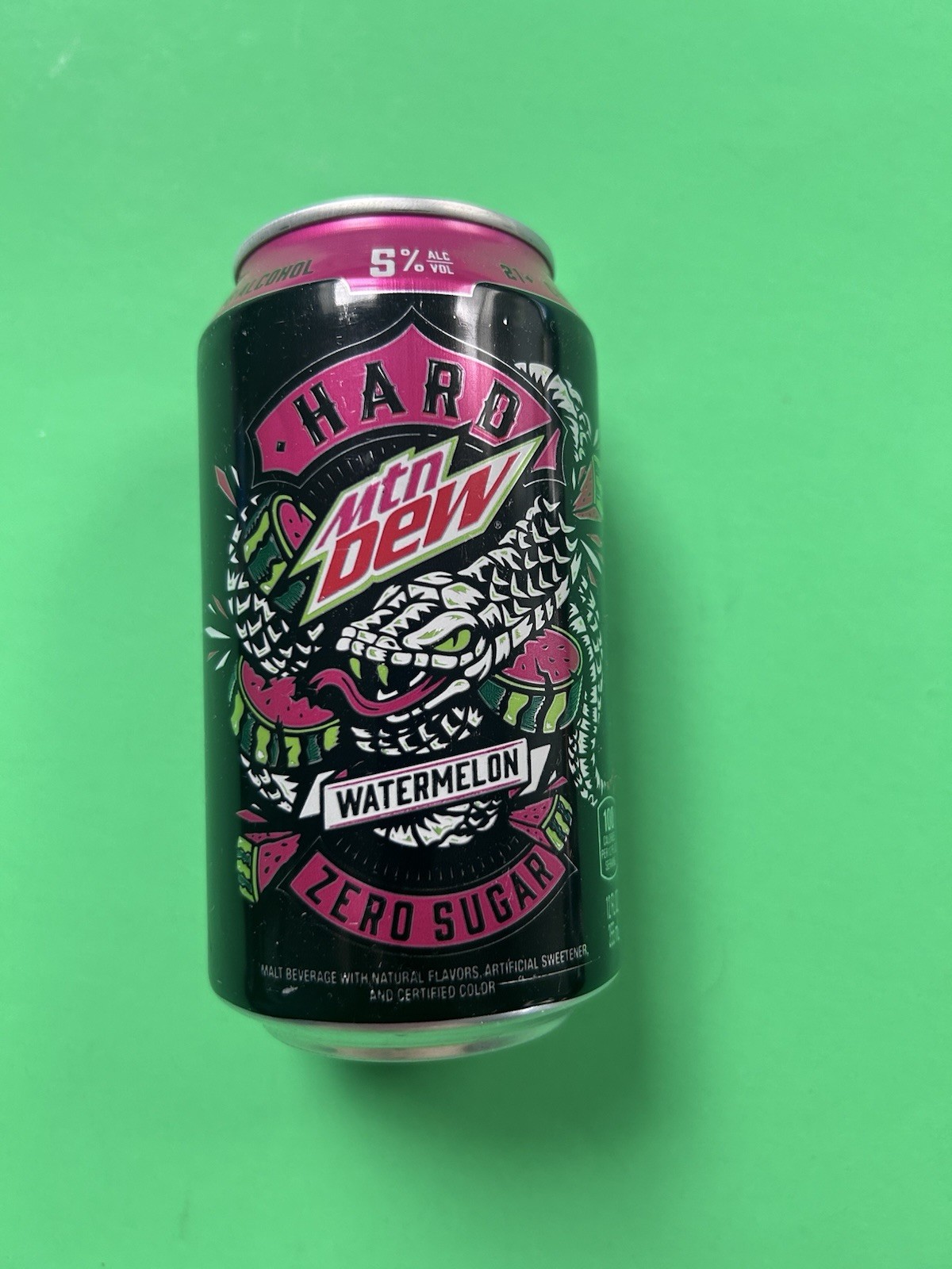 Mountain Dew HARD Watermelon Zero Sugar Empty Bottom Opened 12oz Can