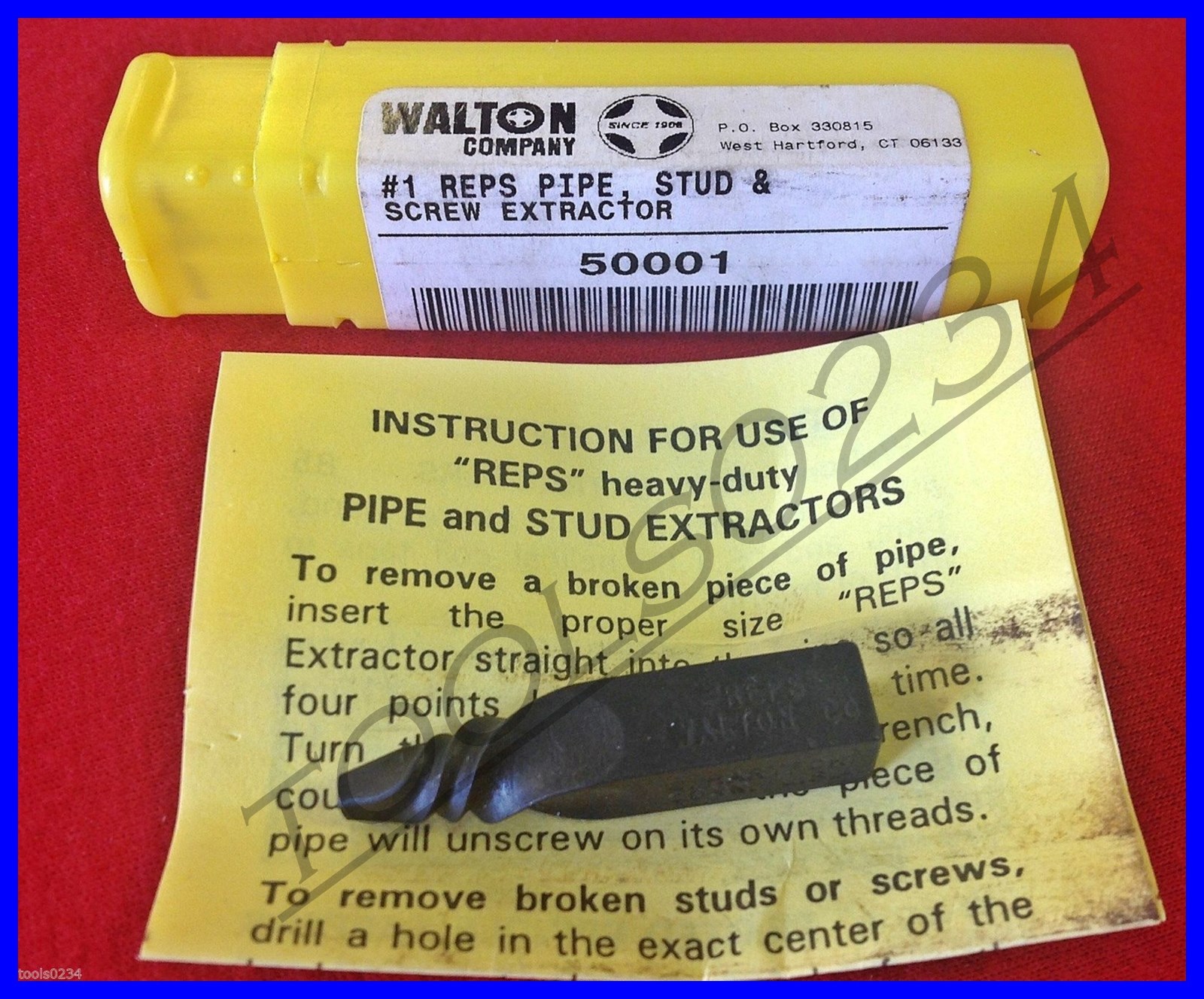 #1 Pipe & Bolt Extractor Walton 50001 Reps USA 1/8 Pipe or 3/8 Bolt