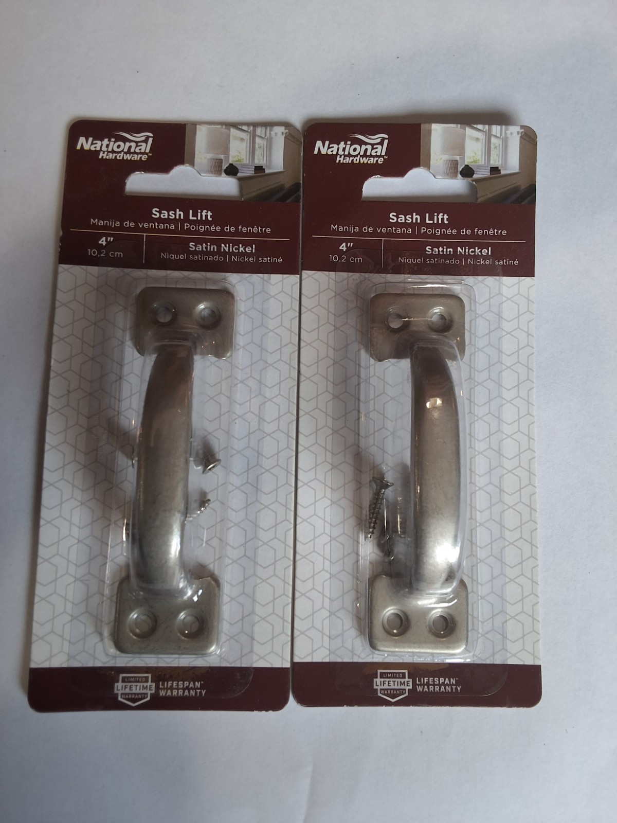 Lot of 2 National Hardware 4 Window Sash Lift Satin Nickel Brand New