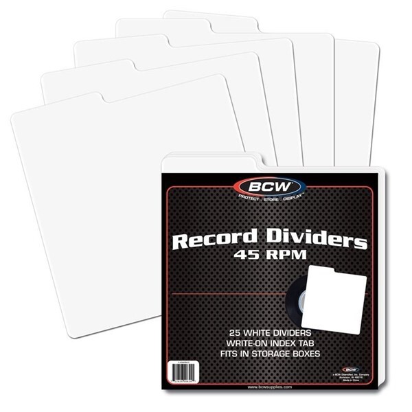 100 BCW 45RPM Vinyl Record Single Tabbed White Plastic Dividers