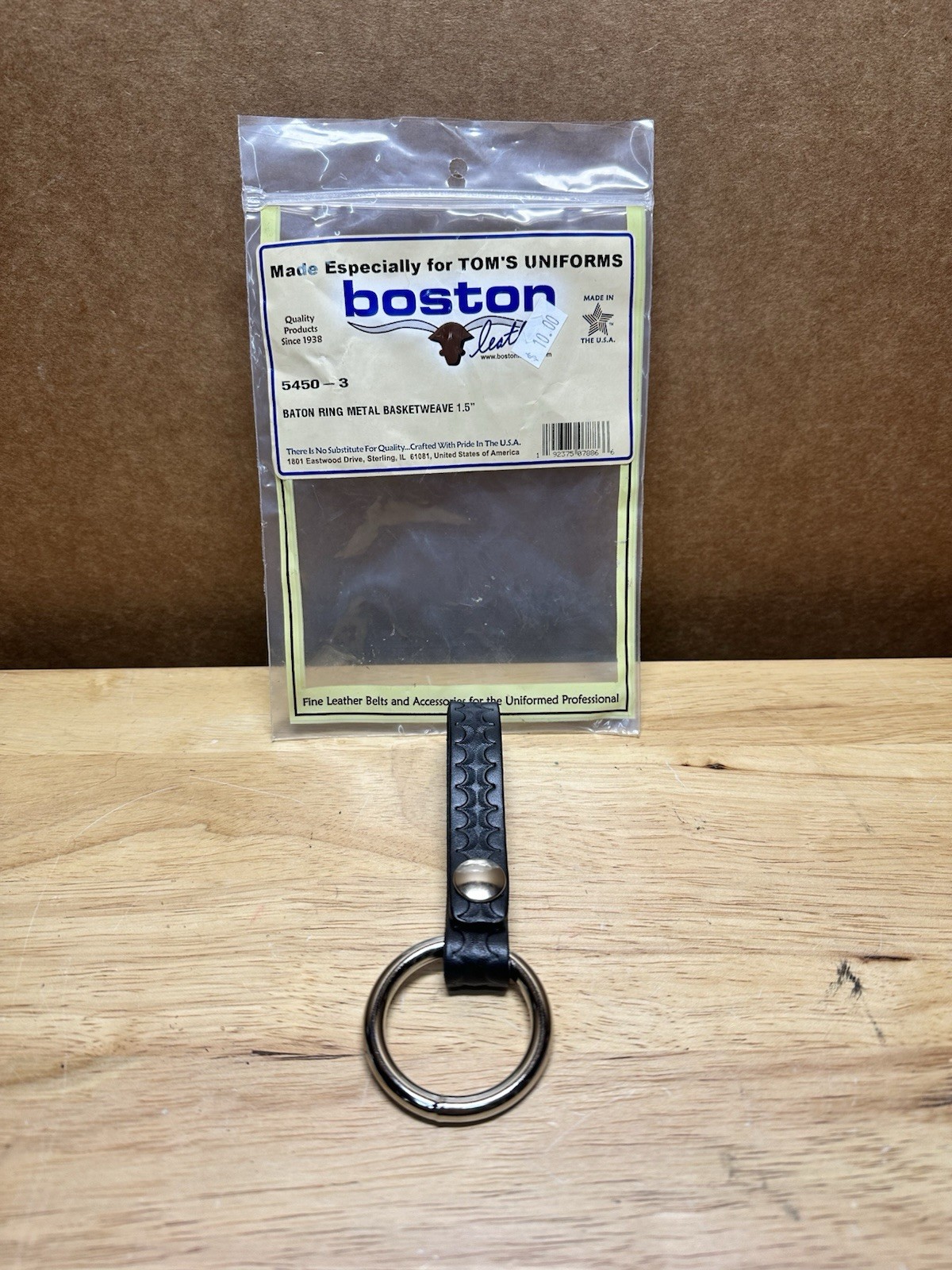 Boston Leather Model 5450 1.5" Steel Baton Ring Basketweave Flashlight