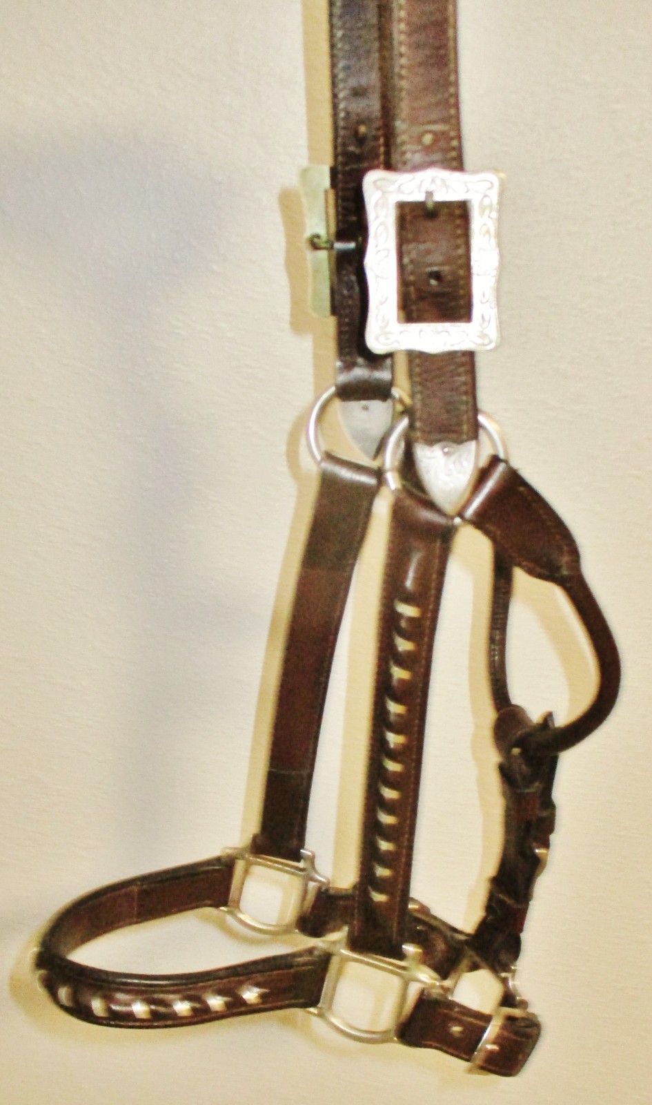 Vintage Silver laced Dark Oil Leather Show halter- Horse Size-Adjustable