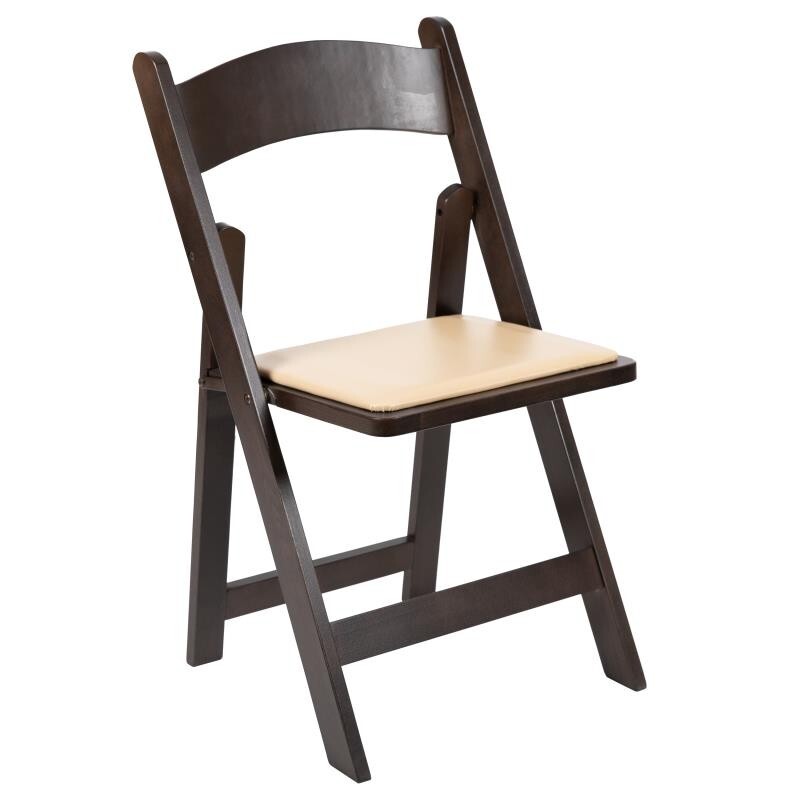 (100 PACK) Chocolate Wood Folding Chair with Black Vinyl Seat - Wedding Chair