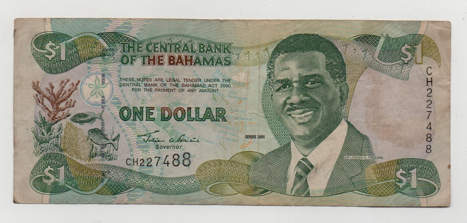 BAHAMAS 1 DOLLAR 2001 PICK 69 LOOK SCANS