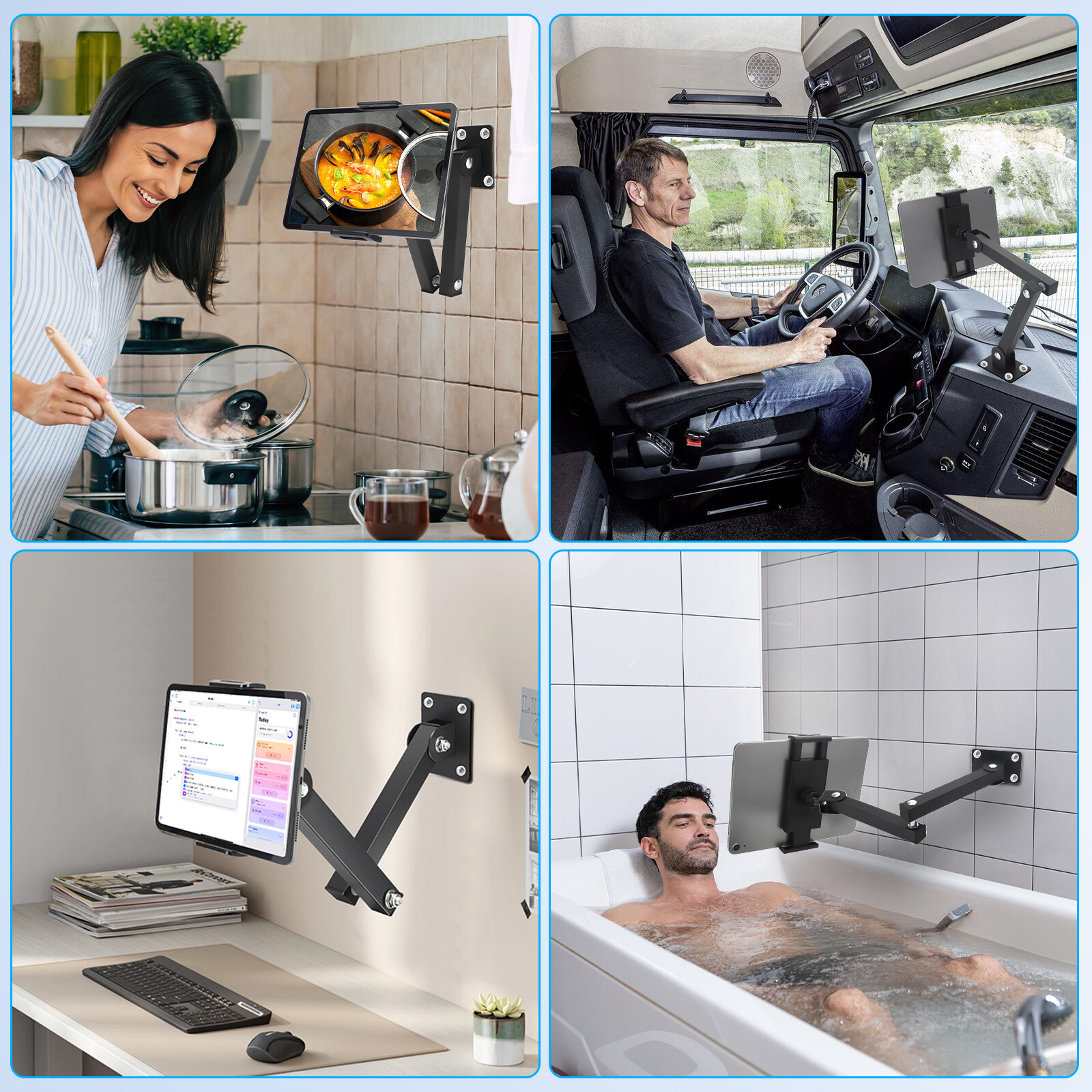 Tablet Wall Mount 360° Rotating Foldable Phone Holder for 4.7-13" iPad iPhone