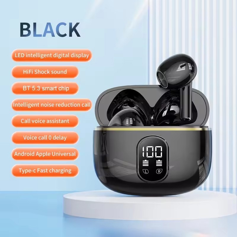 Bluetooth 5.3 Wireless Earbuds LED Display HiFi Sound IPX5 Waterproof Type-C