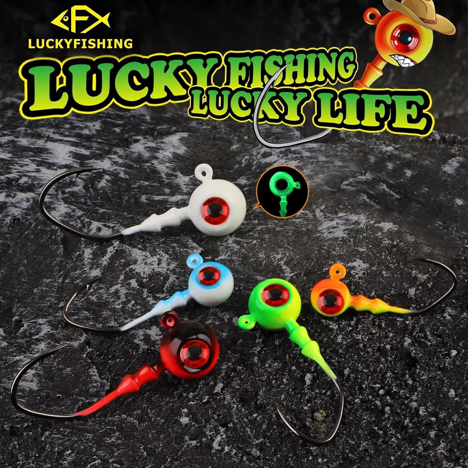 LUCKYFISHING Jig Heads Crappie Jigs Walleye for 1/5oz(5g)-1#-15pcs