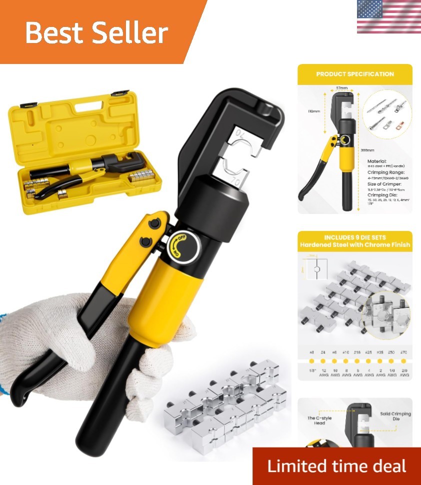 Ergonomic 10 Tons Hydraulic Cable Crimper with 9 Pairs of Dies for Professionals