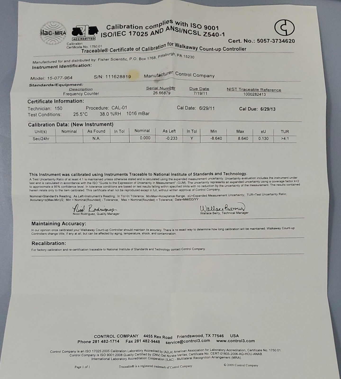 *BRAND NEW* Fisher Scientific 15-077-964 Traceable Walkaway Turn-Off Controller