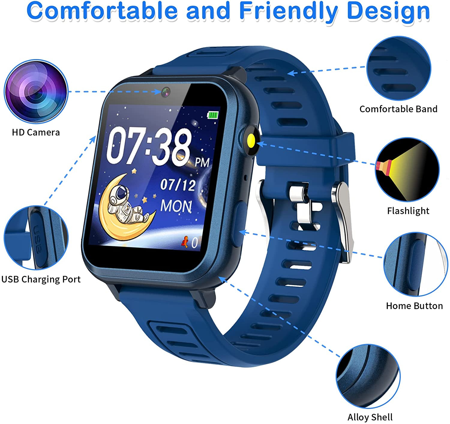Smart Watch for Kids with 39 Games Alarm Clock, Touchscreen, Calendaring Camera
