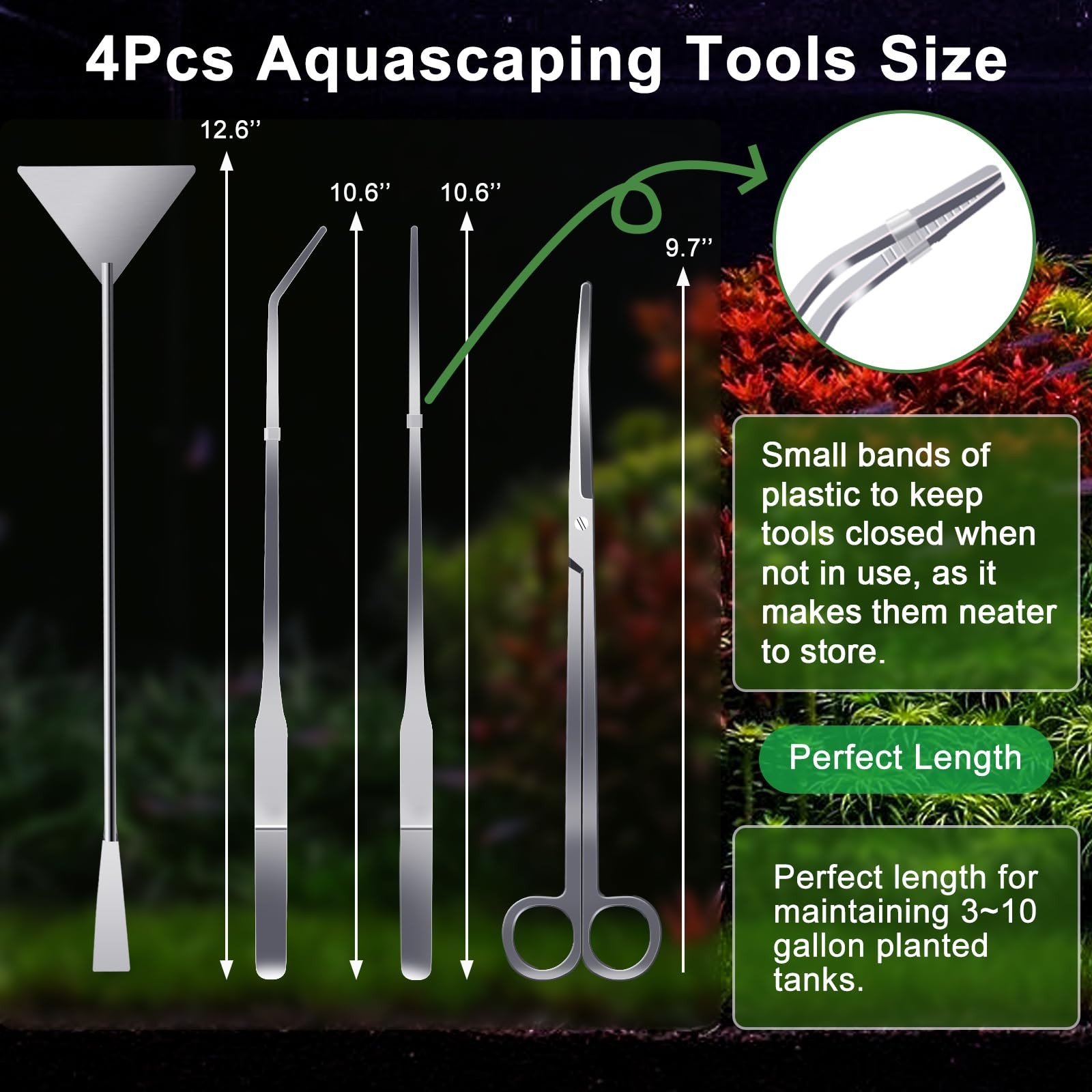 4Pcs Aquascaping Tools Long Aquarium Tweezers Scissors Algae Scraper Plant Tools