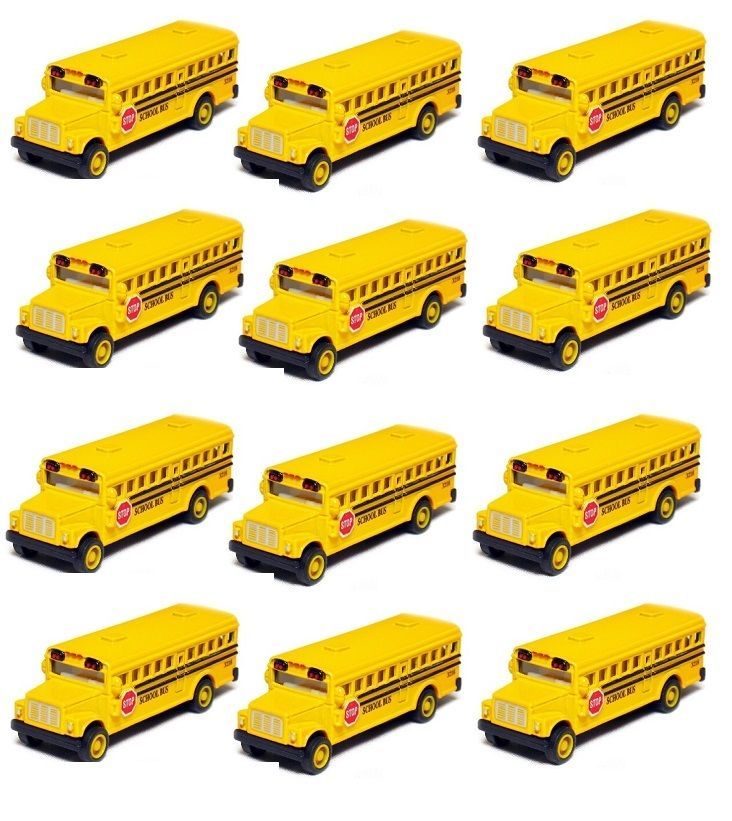 12 PCS 2.5 Inch Mini Yellow School Bus Diecast Model pull back action KT2523D