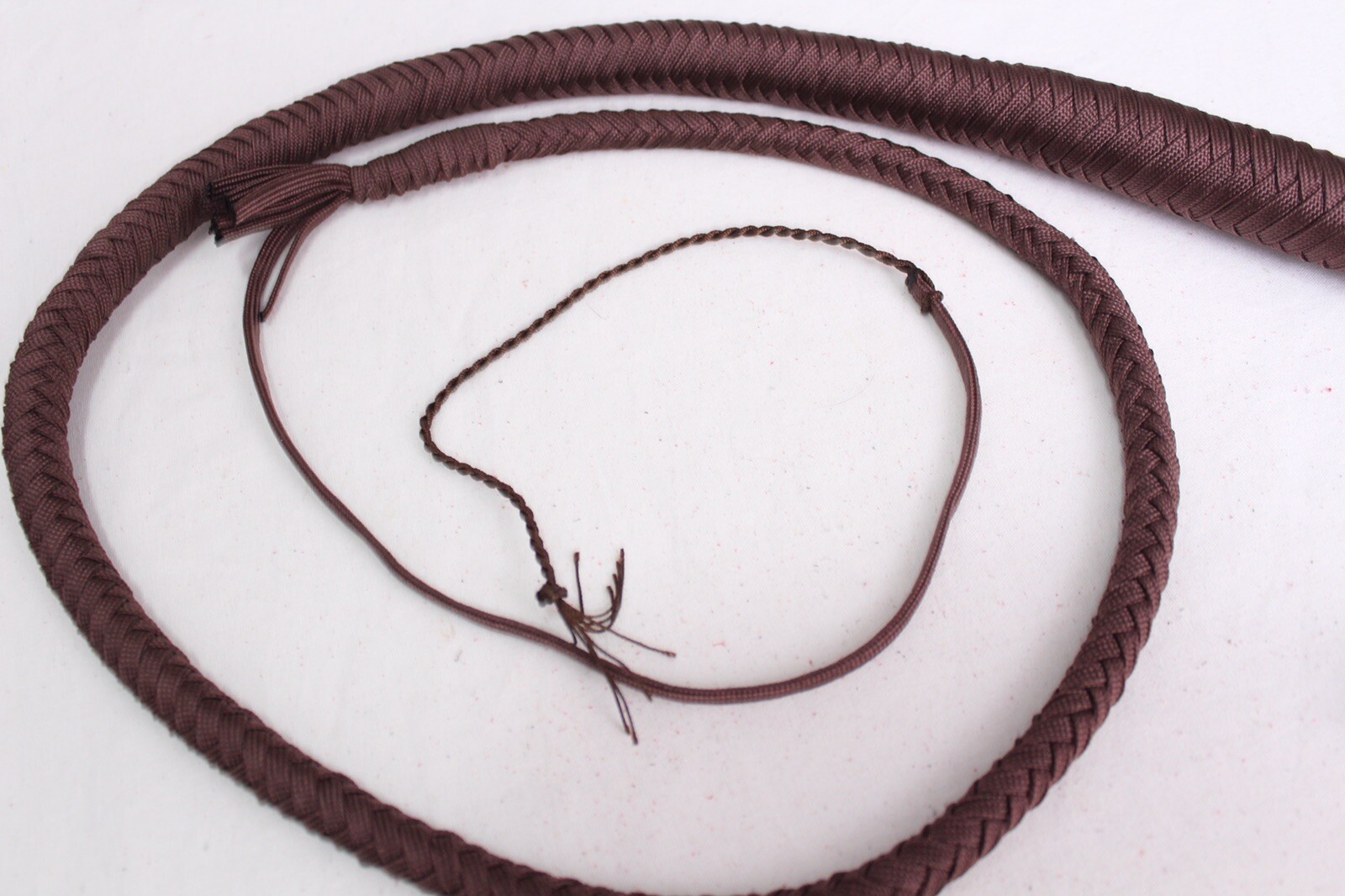 Bullwhip 4 Ft Long, 12 Plaited Nylon Weaving Whip, Dark Brown, Hand Crafted