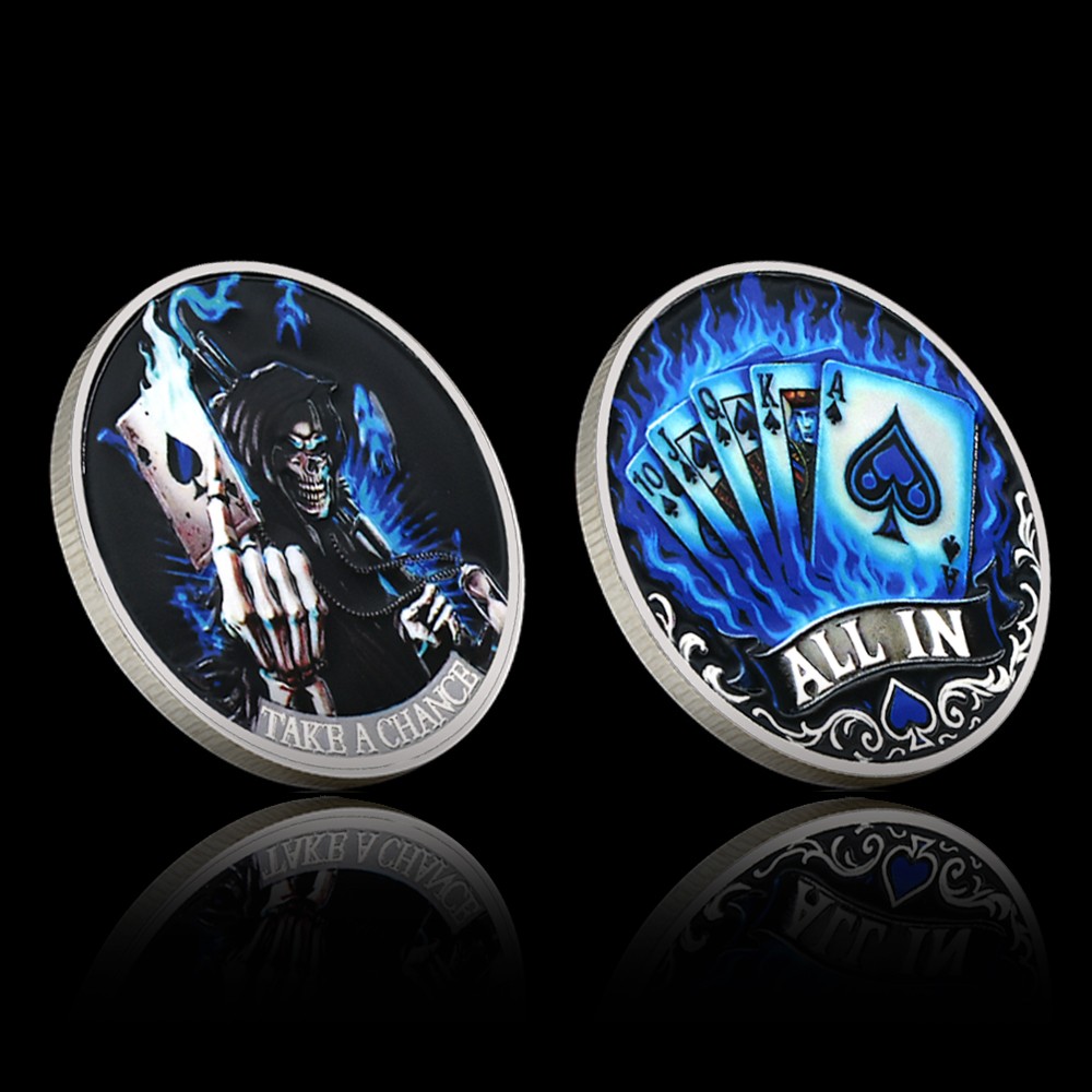 Poker Challenge Coin Take a Chance, All In Grim Reaper Card Guard Challenge Coin