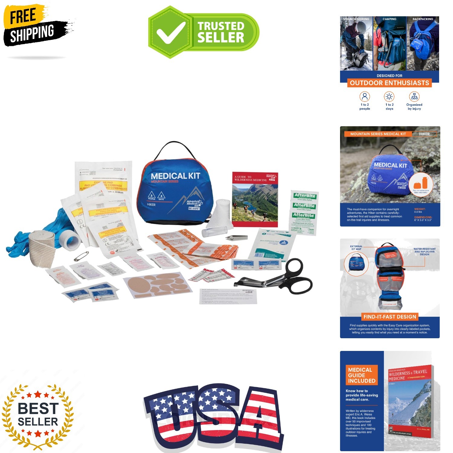 Durable Hiking First Aid Kit for 2 - Complete Care with Trauma Pad & Bandages