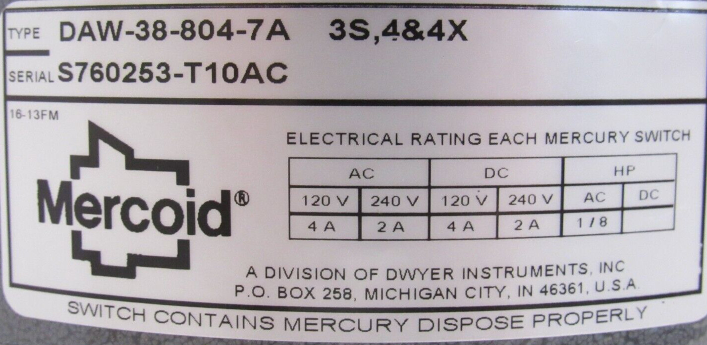 NEW DAW-38-804-7A TEMPERATURE SWITCH DAW388047A