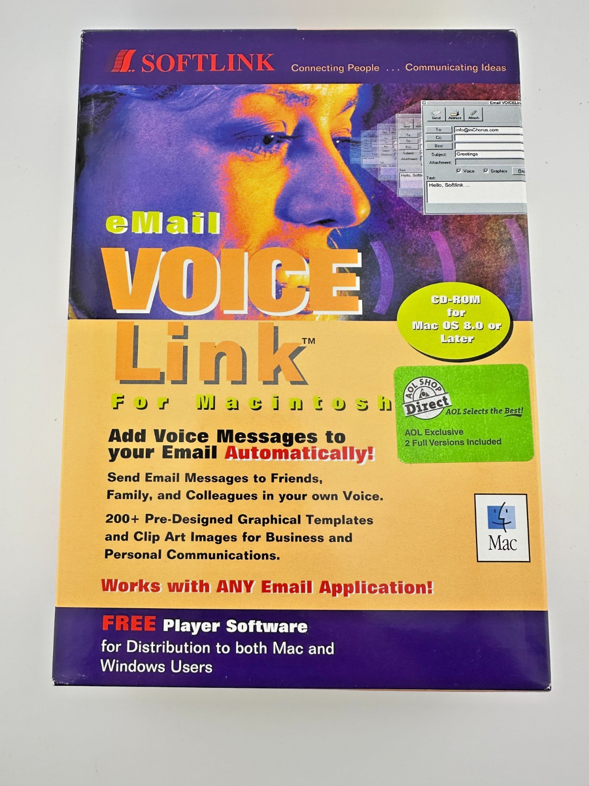 Softlink eMail VOICELink Macintosh CD-ROM Mac OS 8 Vintage AOL NOS
