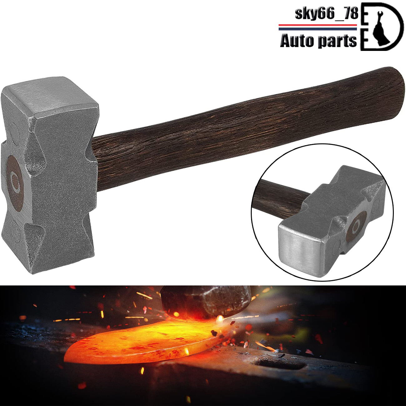 2.2 LB Forging Square Hammer for Farrier Bladesmithing Blacksmith Anvil Knife