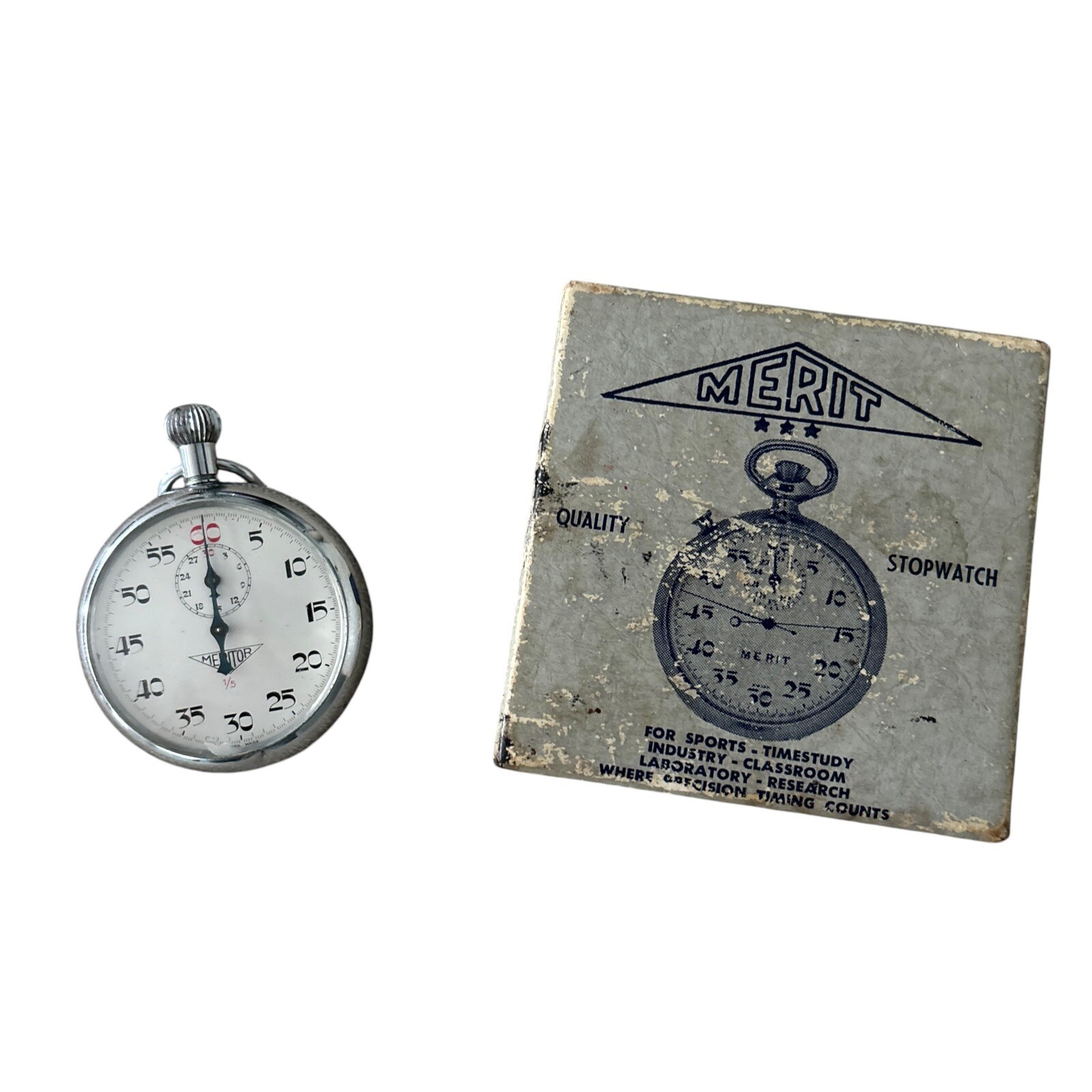 Vintage Merit Meritor Timer 211 Stopwatch With Original Box Tested - SWISS MADE