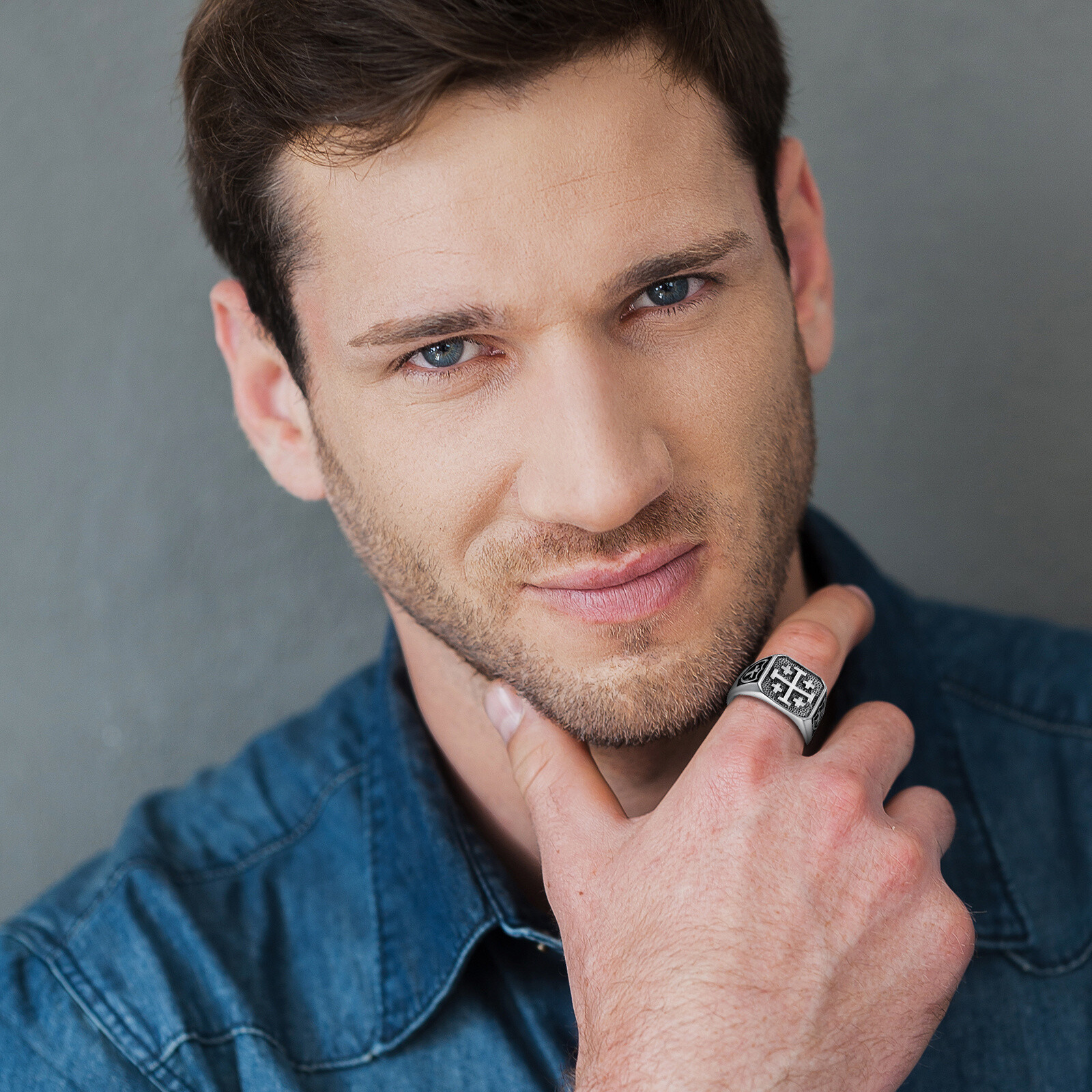 Men's Retro Stainless Steel Jerusalem Cross Signet Ring Size 8-13 Religious Gift
