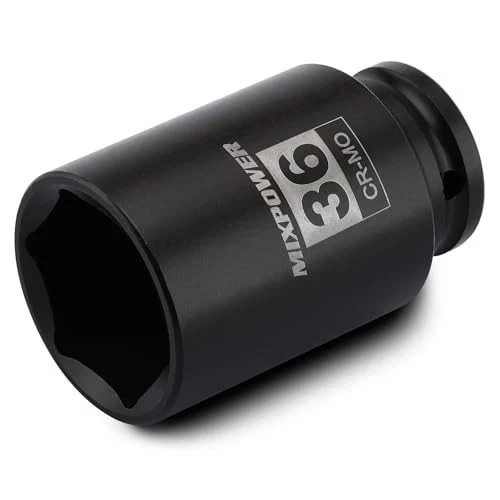 1/2" Drive X 36 Mm Deep 6 PT Impact Socket, CR-MO, Drive 6 Point Axle Nut Socket