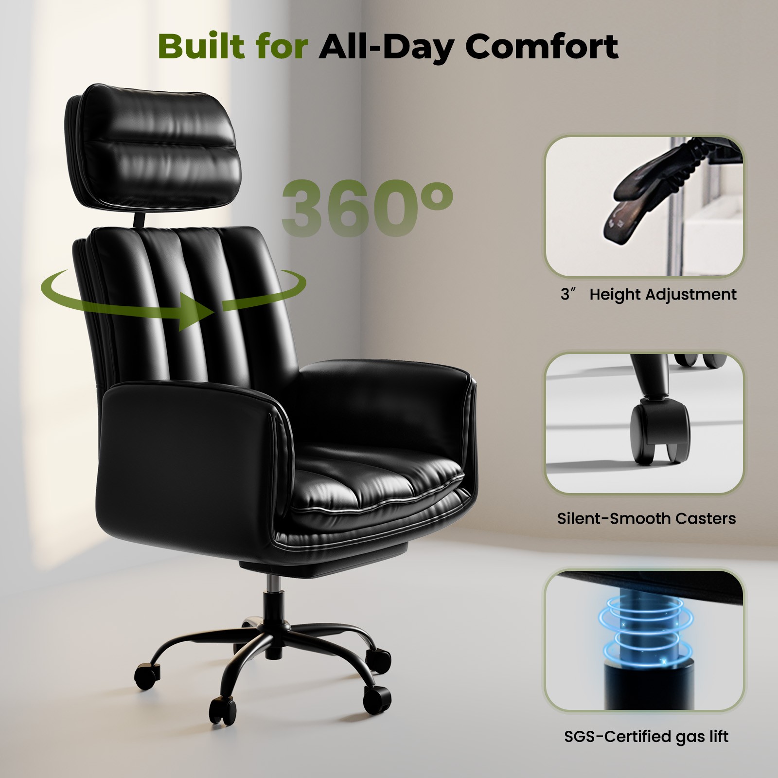 PU Leather Office Chair Ergonomic Computer Gaming Chair Desk Chair with Footrest