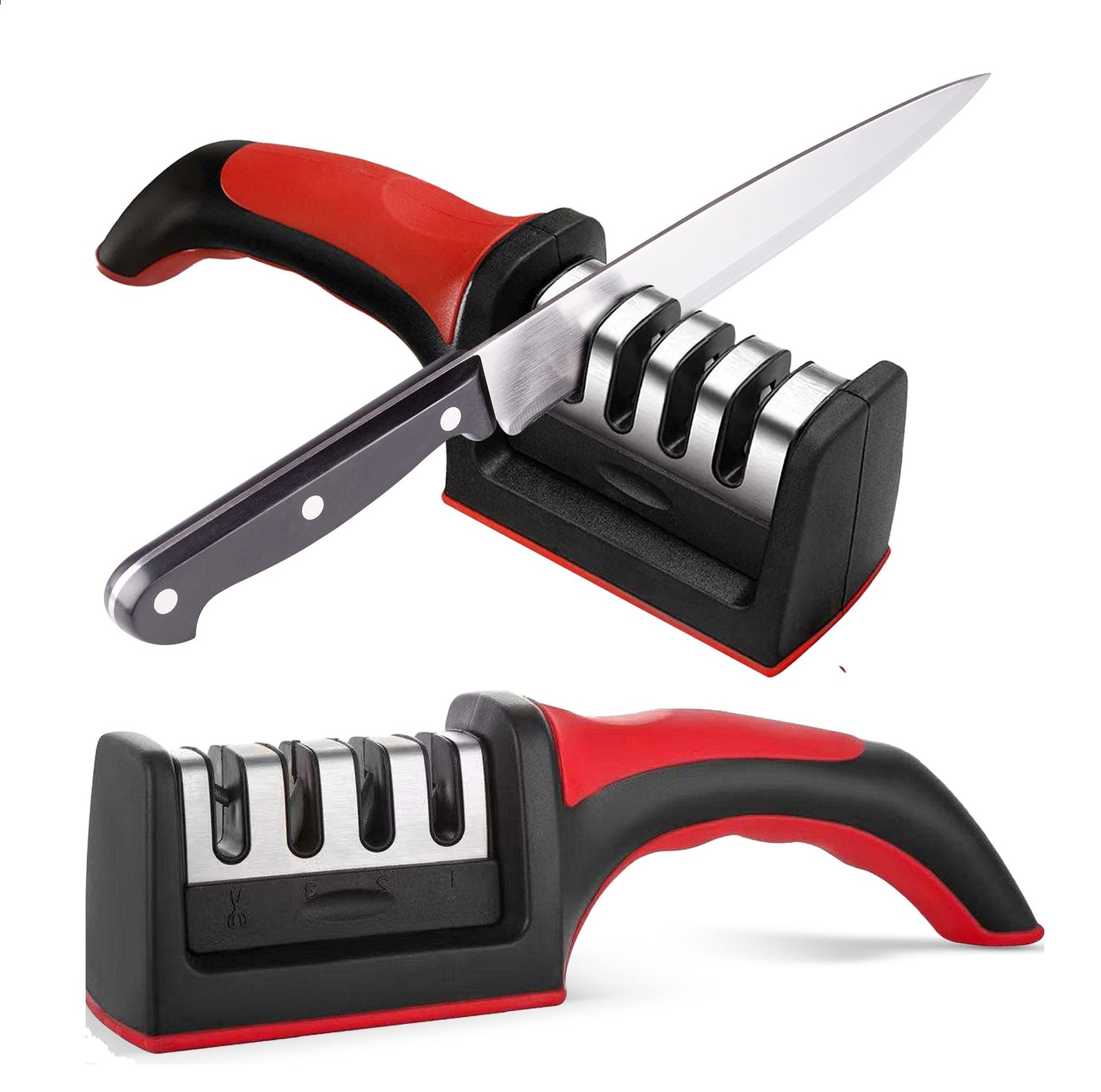 Knife Sharpeners for Kitchen Knives– Stainless Steel 4 in1 Kitchen Knife Shar...