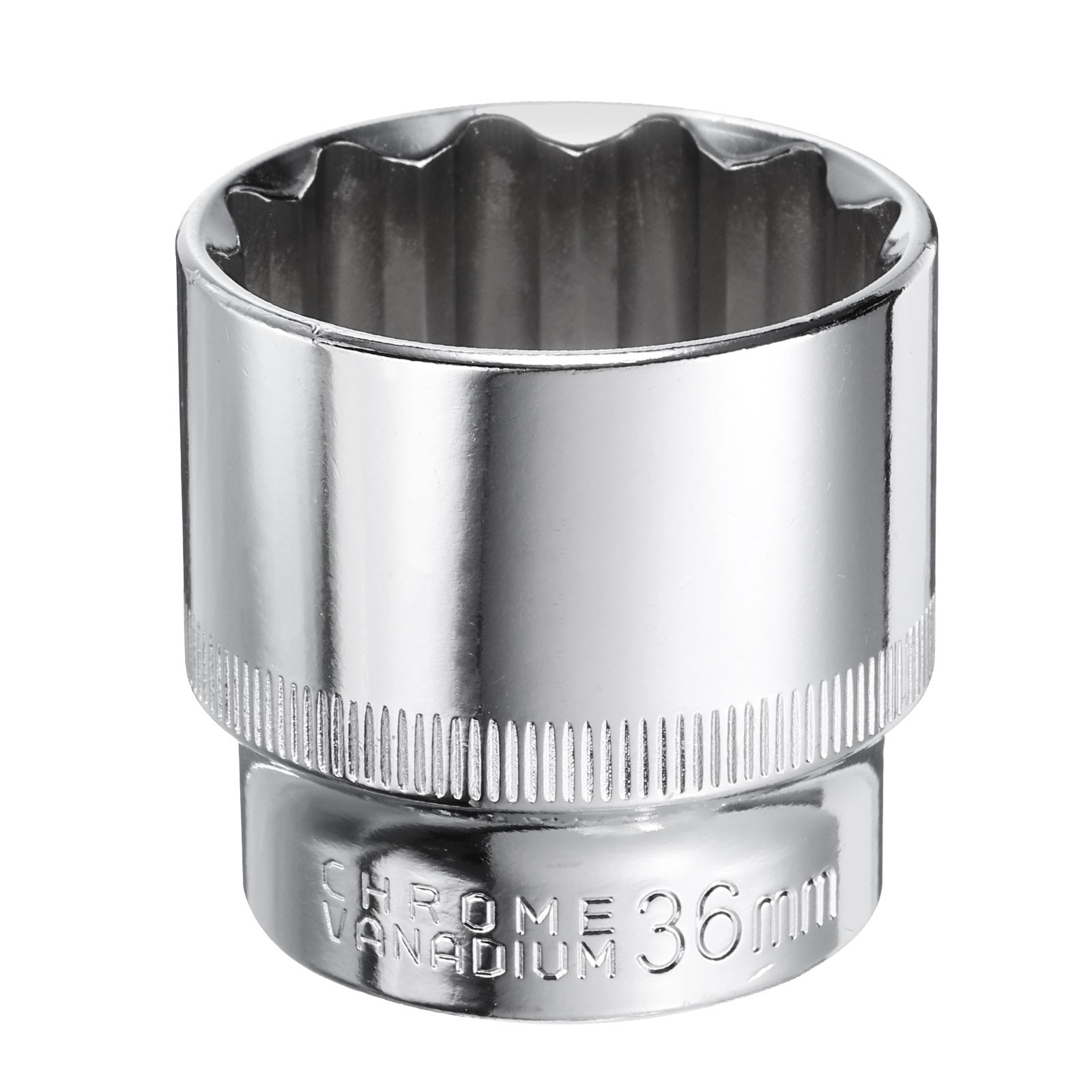 12-Point Socket 1/2" Drive 36mm Metric Shallow Socket 45# Steel Chromed Socket