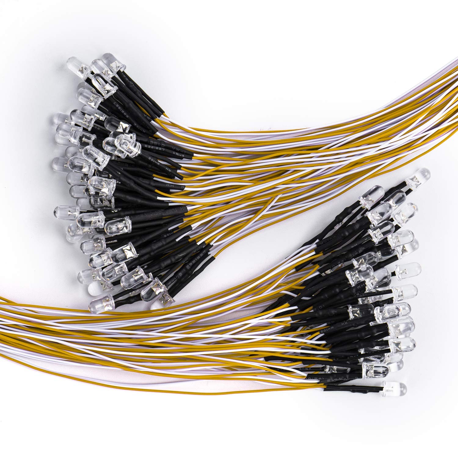 DiCUNO 100Pcs 5MM Pre Wired 12V Warm White LED Diodes, 9.4