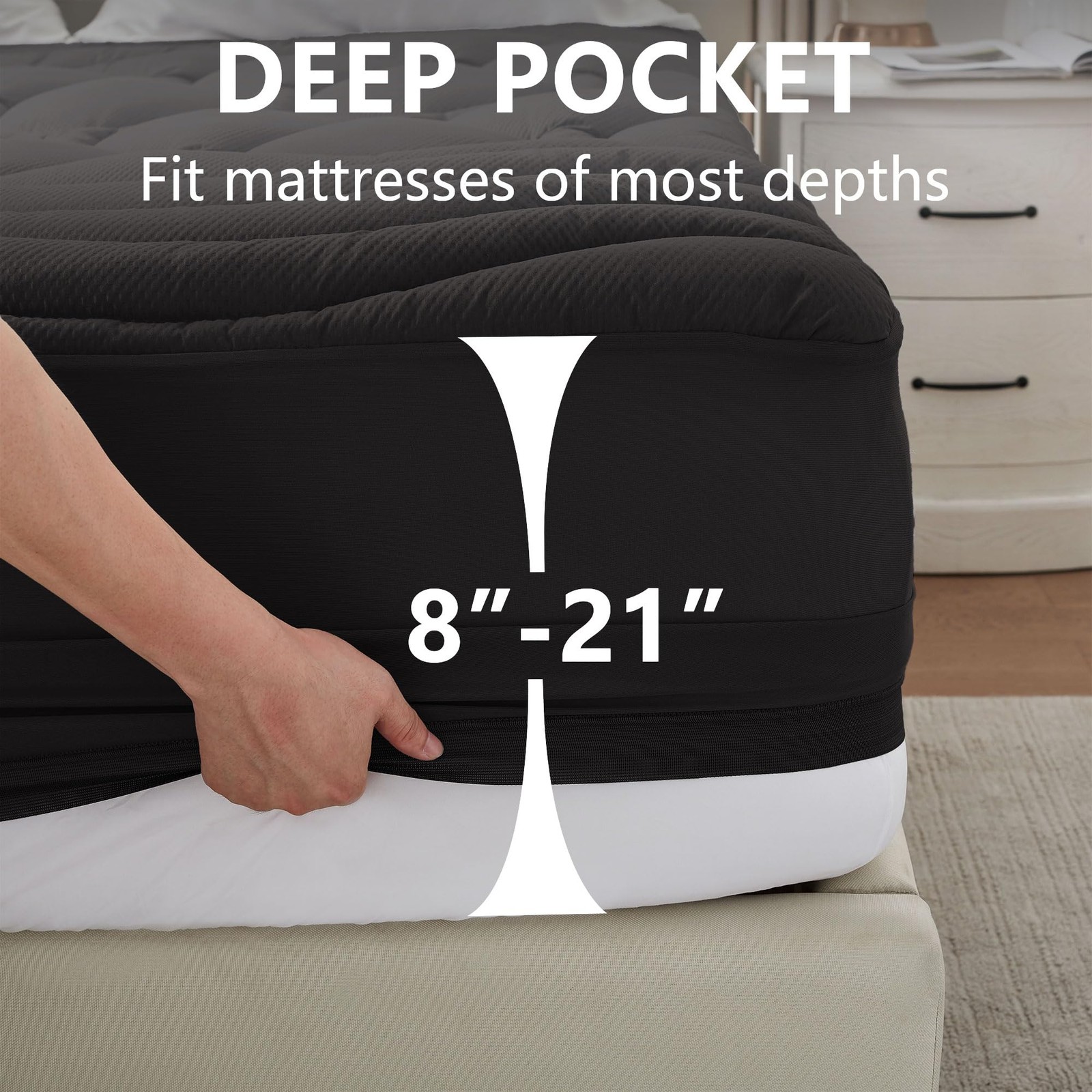 ELVEN HOME Full Size Mattress Pad Waterproof, Cooling Full, Black