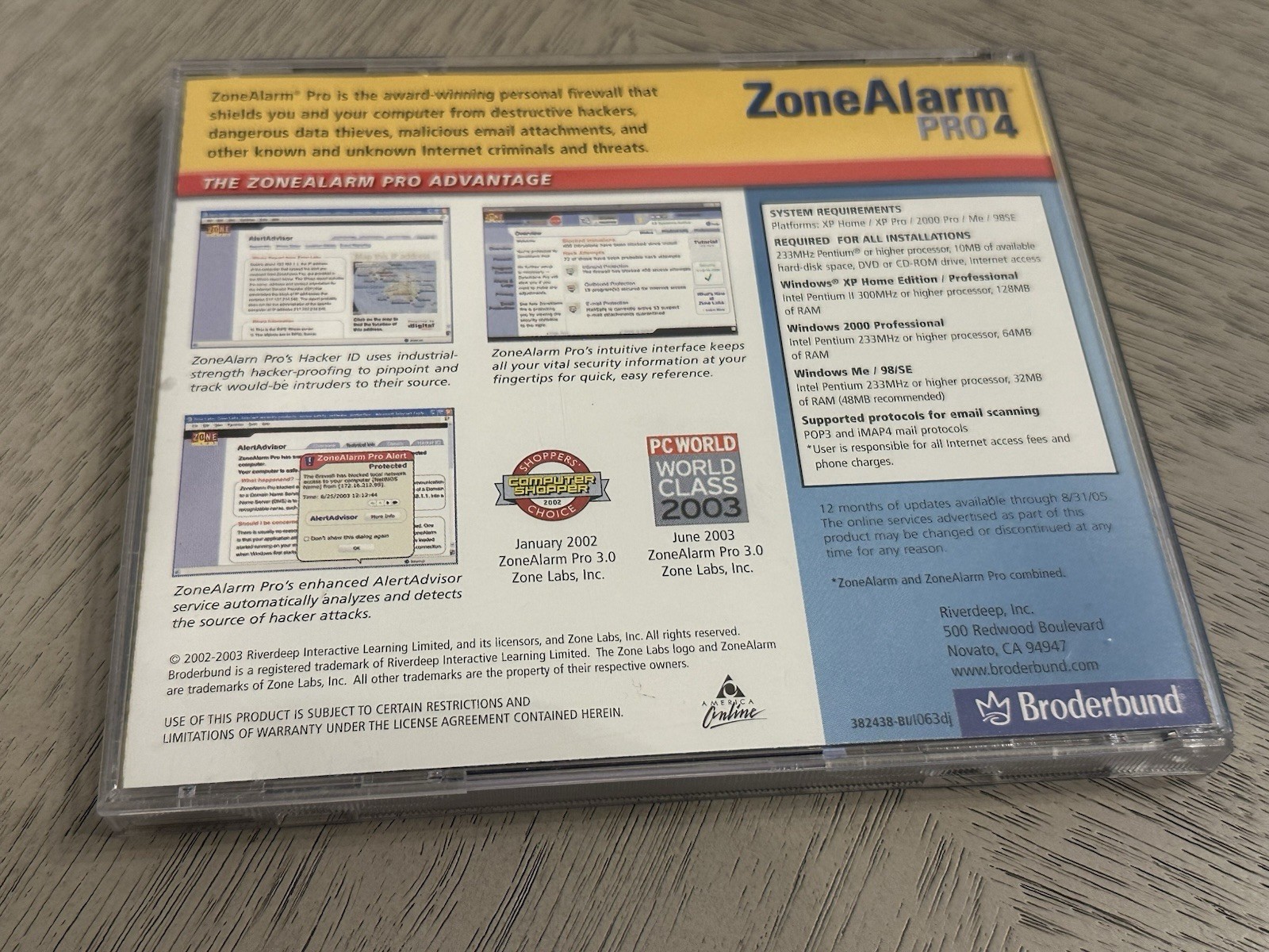 Borderbund ZoneAlarm Pro 4 Firewall Zone Labs CD ROM for Windows PC