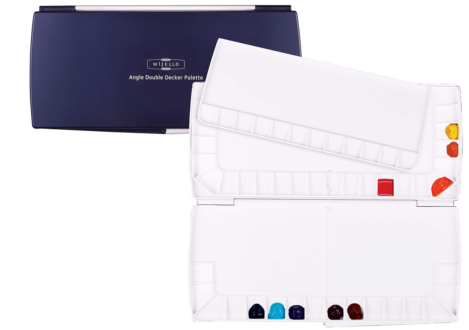 Mijello Triple Decker Watercolor Palette, 52 Paint Wells, Blue, 14.4" x 6.75"...