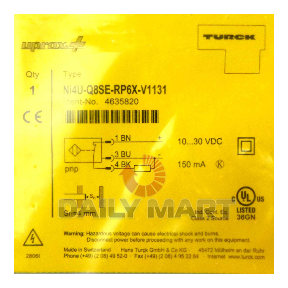 New In Box TURCK Ni4U-Q8SE-RP6X-V1131 Proximity Switch