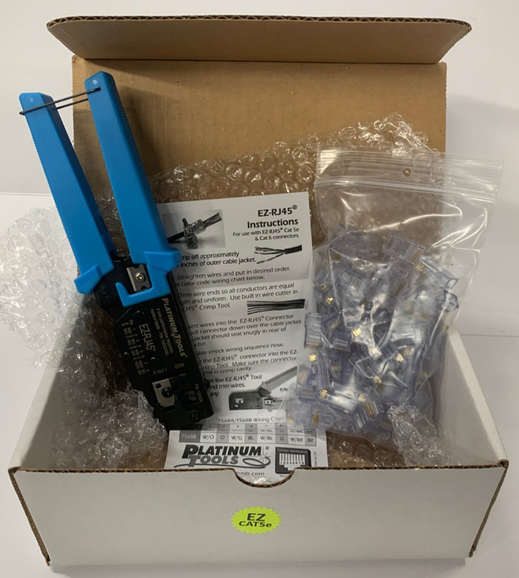 Platinum Tools 100005 EZ-RJ45 Kit, 100004 Crimper and 50 EZ-RJ45 Connectors