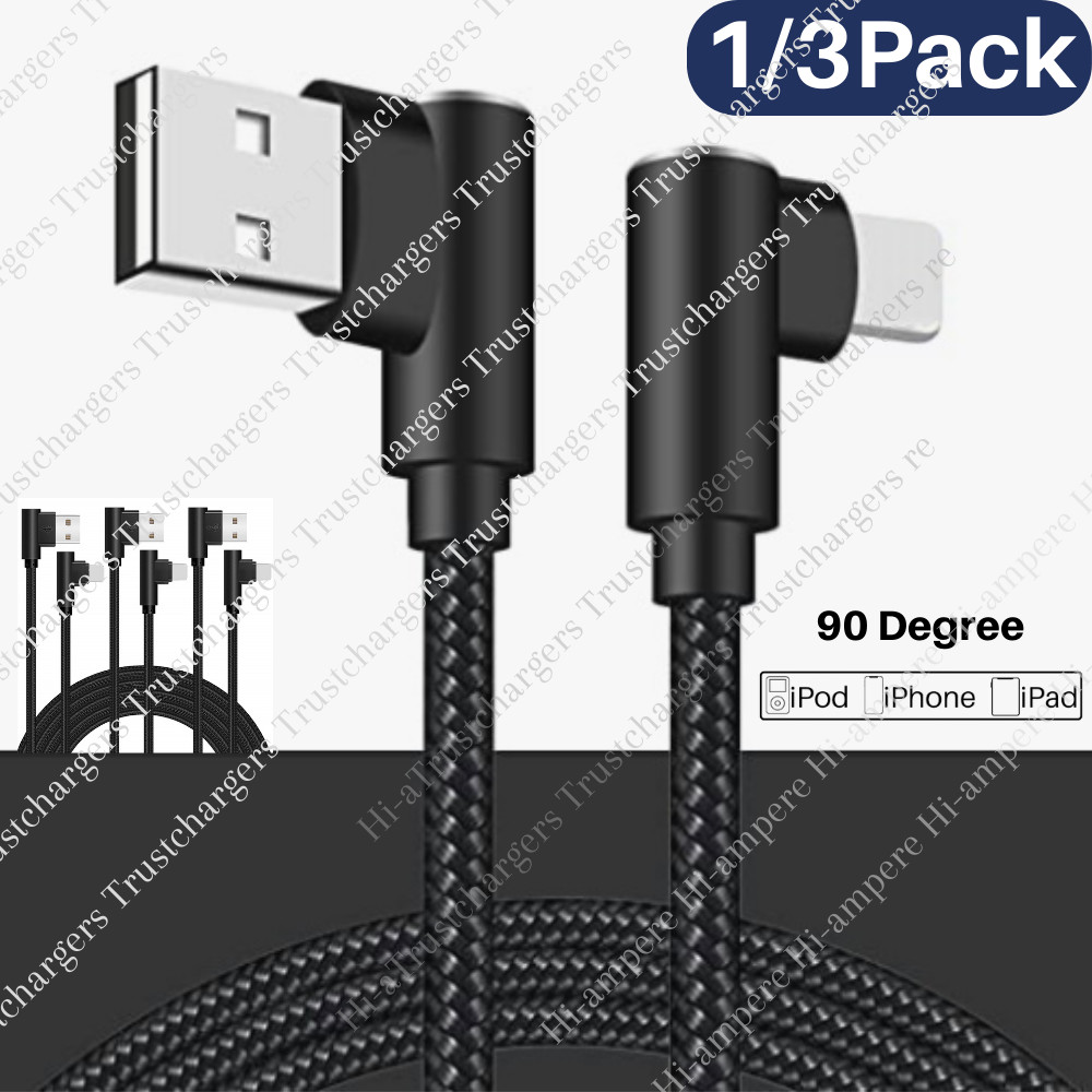 1/3X USB Fast Charge Cable 90 Degree Cord 3/6Ft For Apple iPhone 14 13 12 11 8 6