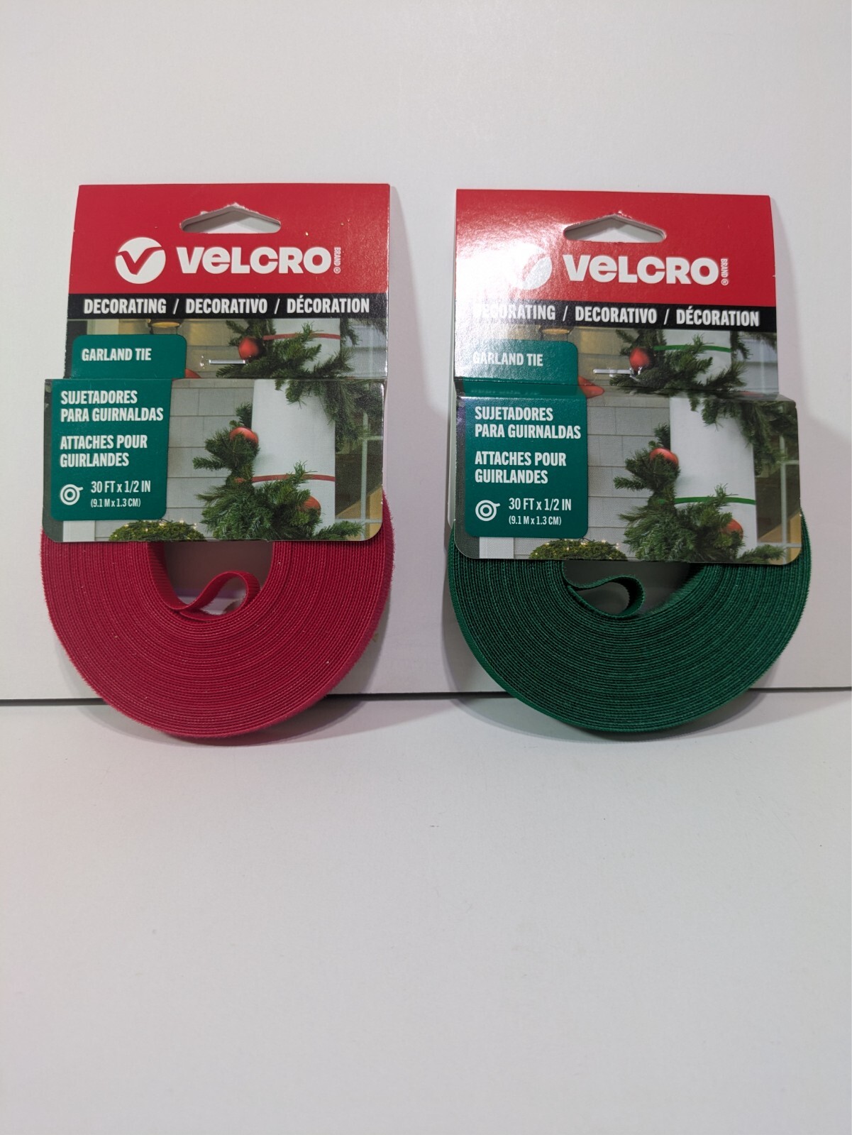 Velcro Brand 30FT x 1/2IN Red & Green Garland Tie NIP Use Anytime If Colorblind