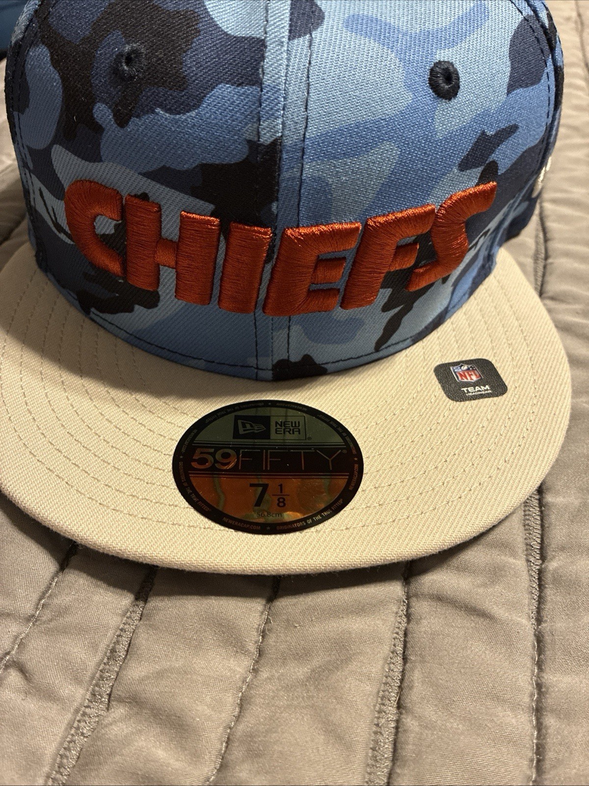 Kansas Chiefs New Era 1960-2019 60 Seasons Urban Blue Camo Hat 59Fifty 7 1/8