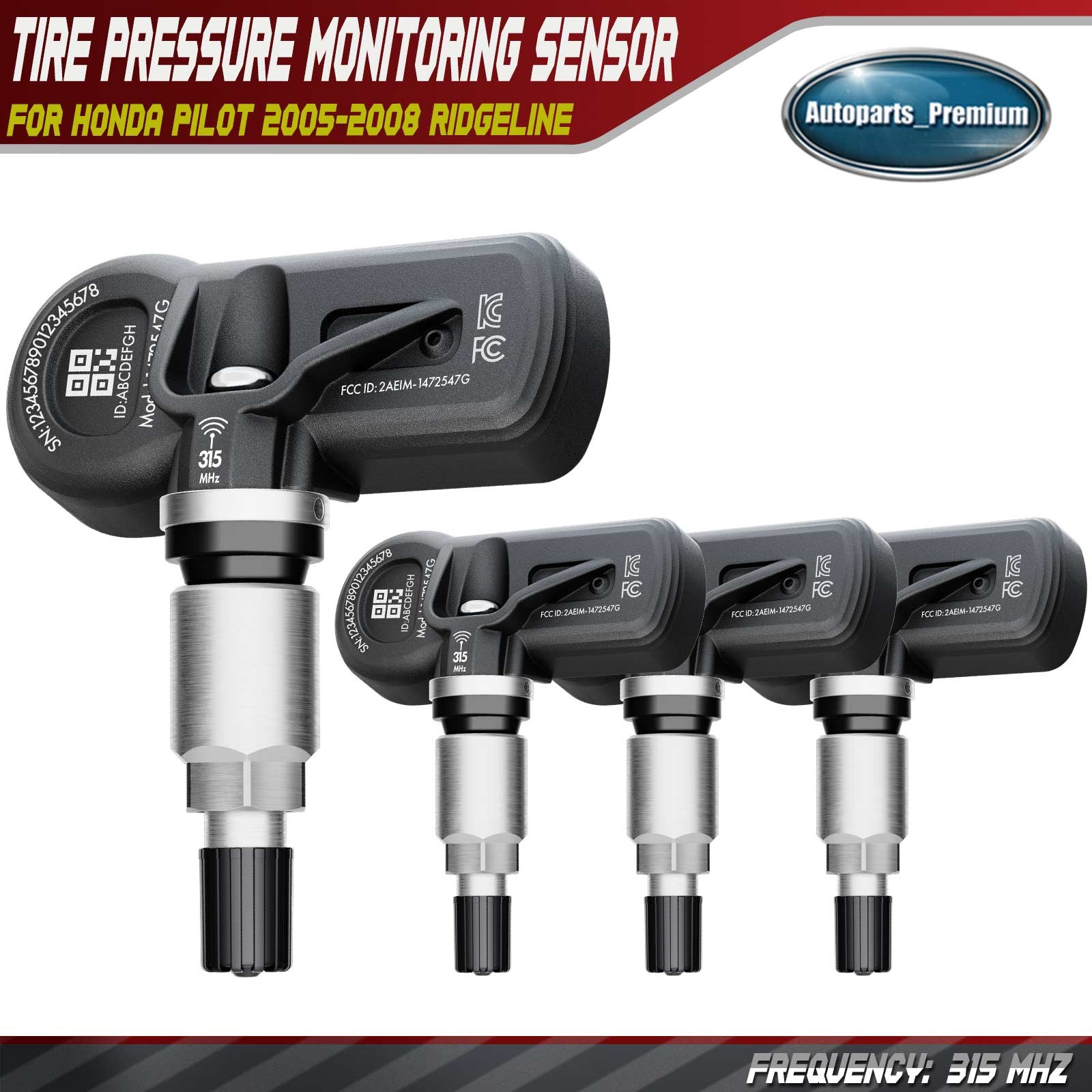 4x 315MHz TPMS Tire Pressure Monitoring Sensor for Honda Pilot 05-08 Ridgeline