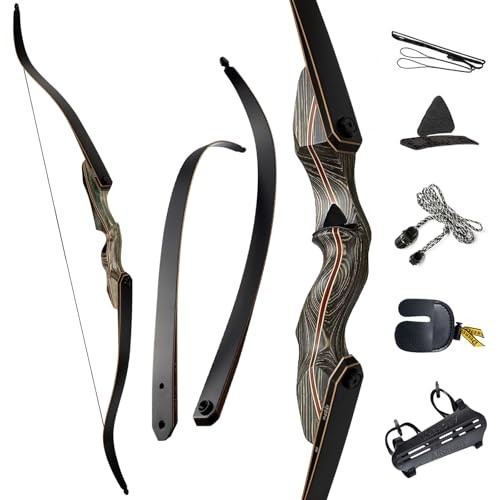 60" Takedown Recurve Bow Set Traditional Wooden 55.0 Pounds Coyote Right Hand