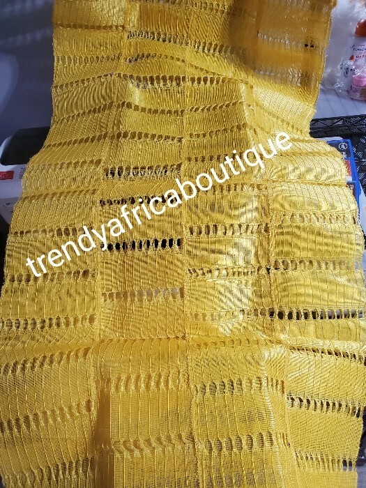 Yellow woven Aso-oke for making Nigerian gele. 25" wide & 2.5yds long.