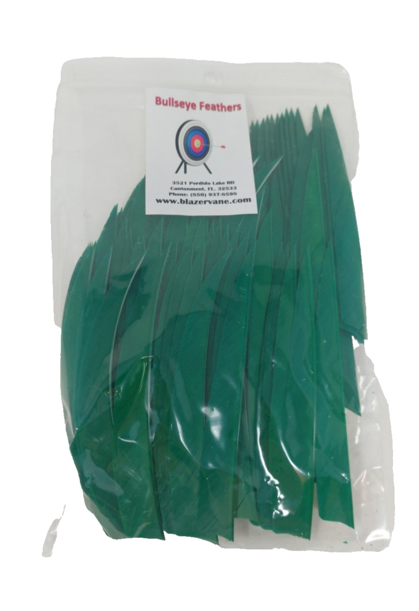 100pk Bullseye Archery Feathers 5" Right Wing: Shield Solid Martin Forest Green