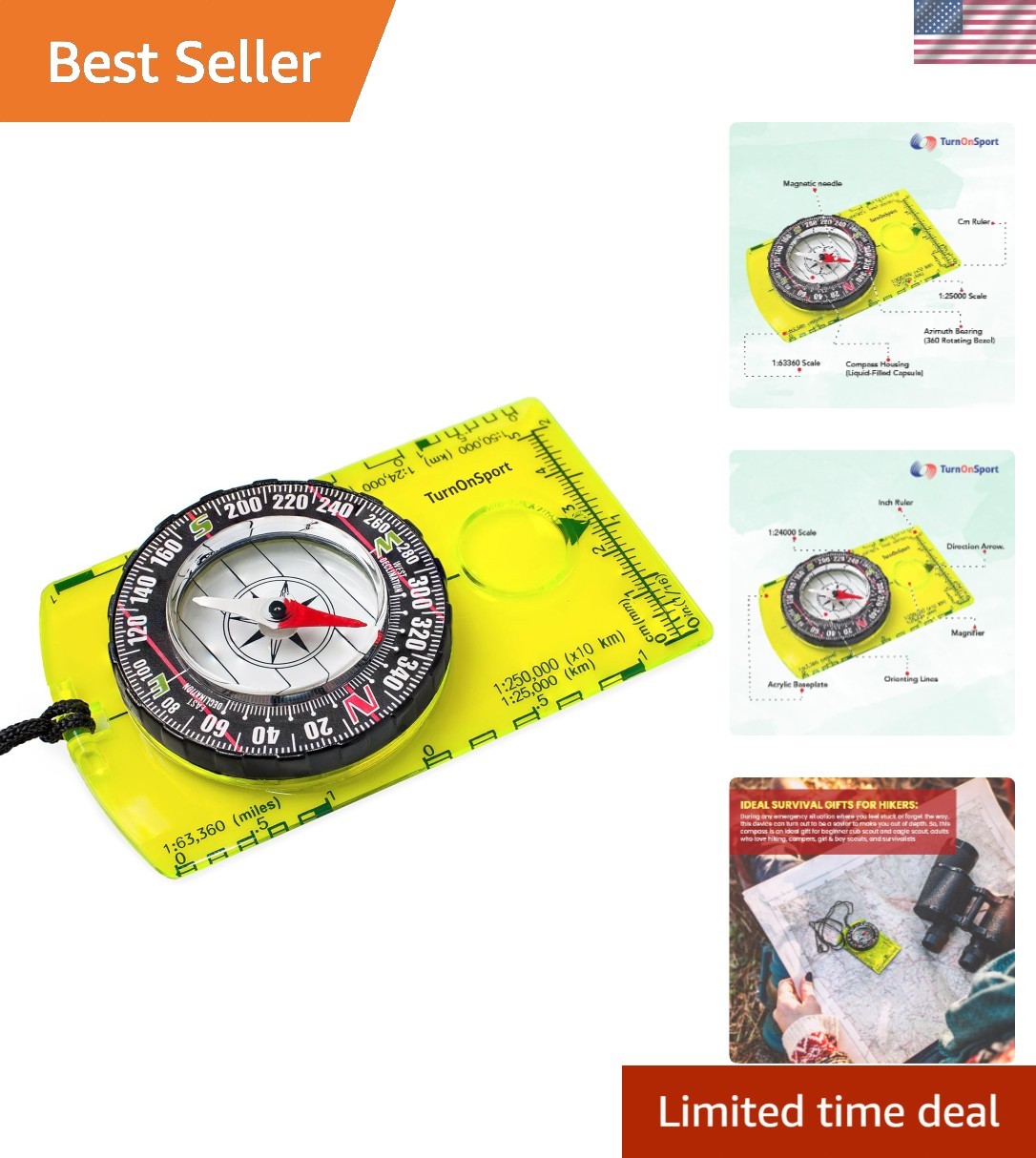 Handheld Survival Compass with Magnifying Glass - Navigate Any Terrain with Ease