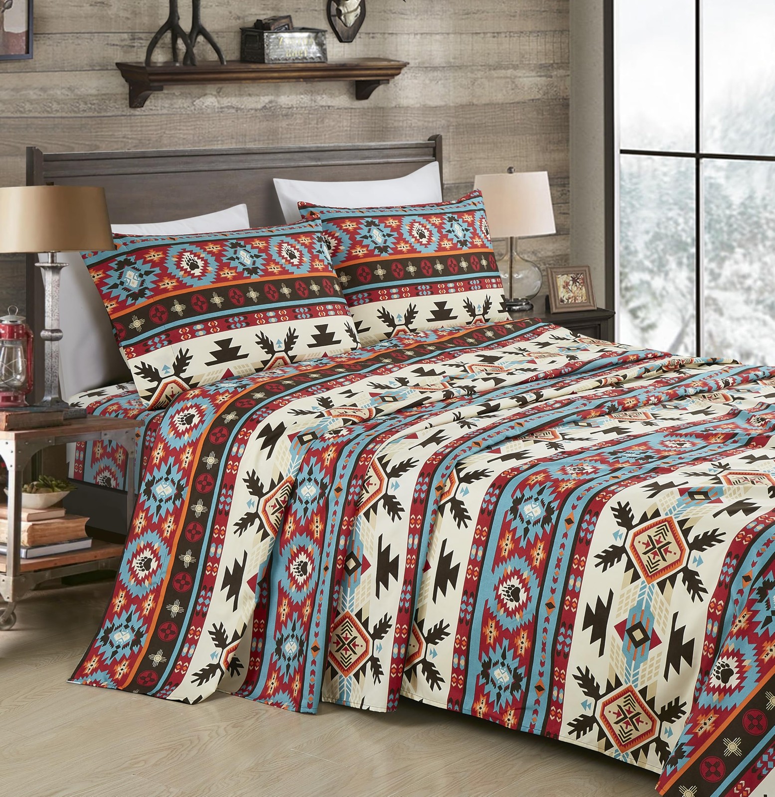4-Piece Southwestern Geometric Motif Sheet Set California King Size - Multico...