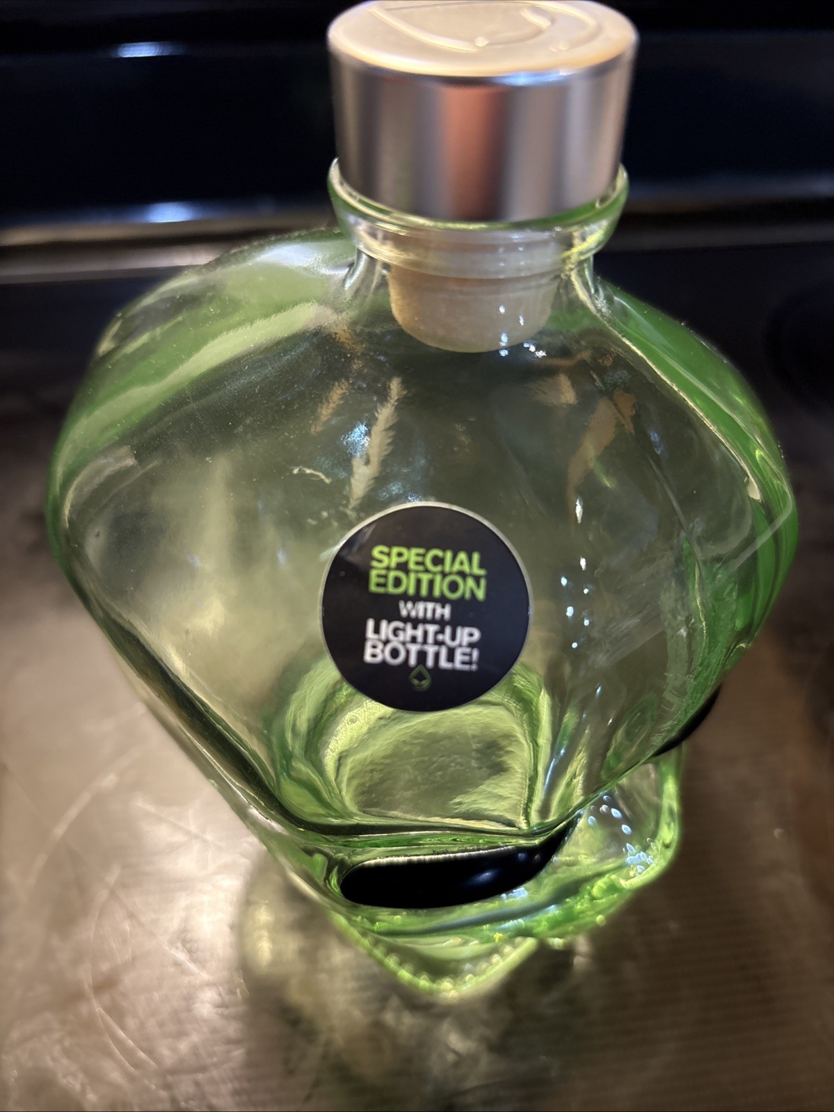 Outer Space Vodka Alien Martian Head - Green Glass Bottle (empty) 750 ml - Cork