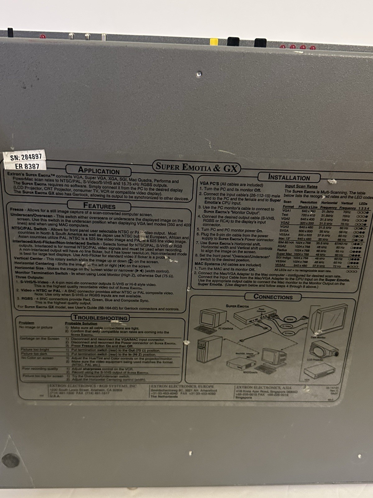 Extron Super Emotia ER 8387Video Processor Down Scaler, No Ac Adapter