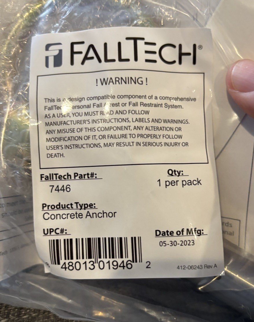 FallTech Removable Concrete Anchor O Ring Connection Point 360 Degree Swivel7446